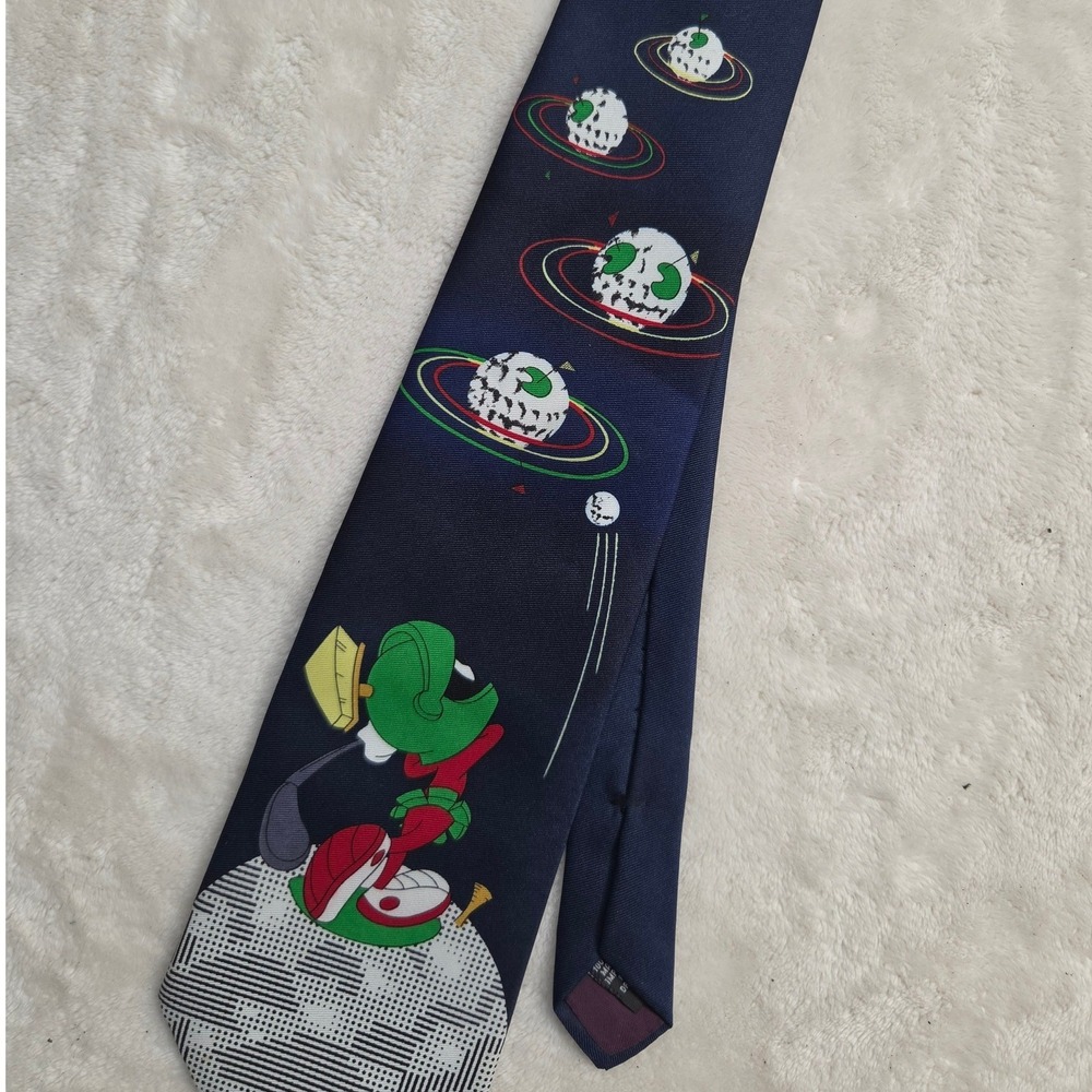 Warner Bros Marvin the Martian Tie Mens OS Navy Excellent Golf Space 1996